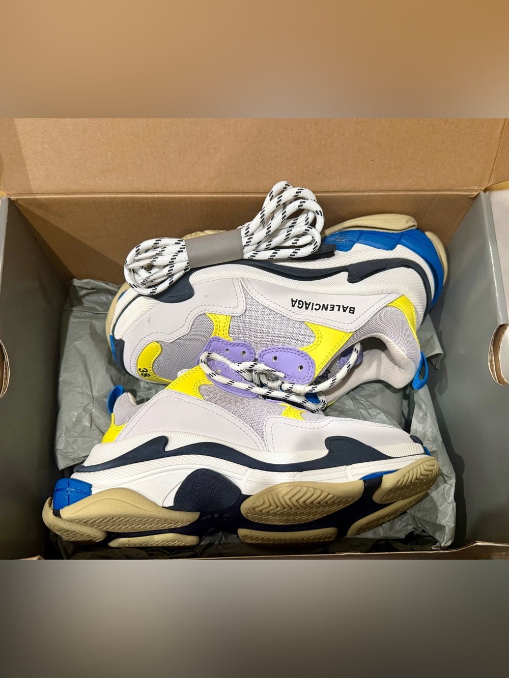 Balenciaga Sneakers in White, Yellow & Purple